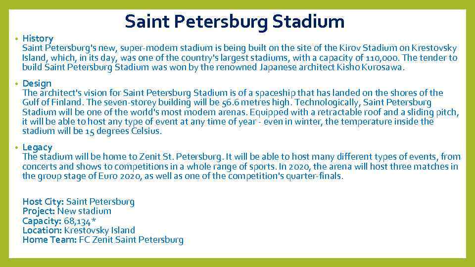 Saint Petersburg Stadium • History Saint Petersburg's new, super-modern stadium is being built on