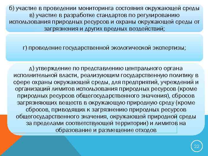 б) участие в проведении мониторинга состояния окружающей среды в) участие в разработке стандартов по