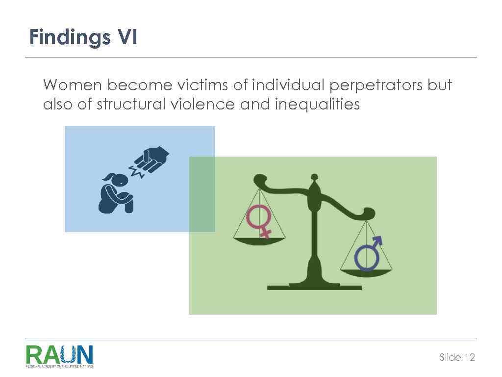 Findings VI Women become victims of individual perpetrators but also of structural violence and