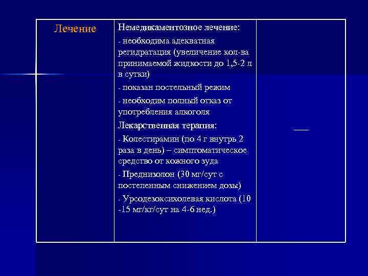 Лечение Немедикаментозное лечение: необходима адекватная регидратация (увеличение кол-ва принимаемой жидкости до 1, 5 -2