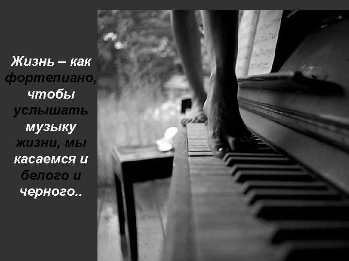 Жизнь – как фортепиано, чтобы услышать музыку жизни, мы касаемся и белого и черного.