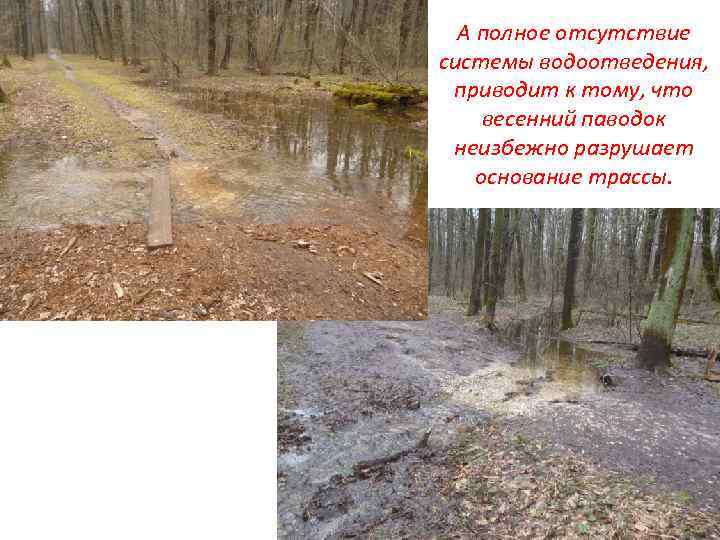 А полное отсутствие системы водоотведения, приводит к тому, что весенний паводок неизбежно разрушает основание