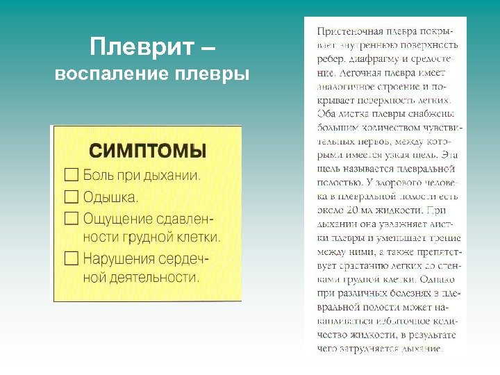 Плеврит – воспаление плевры 
