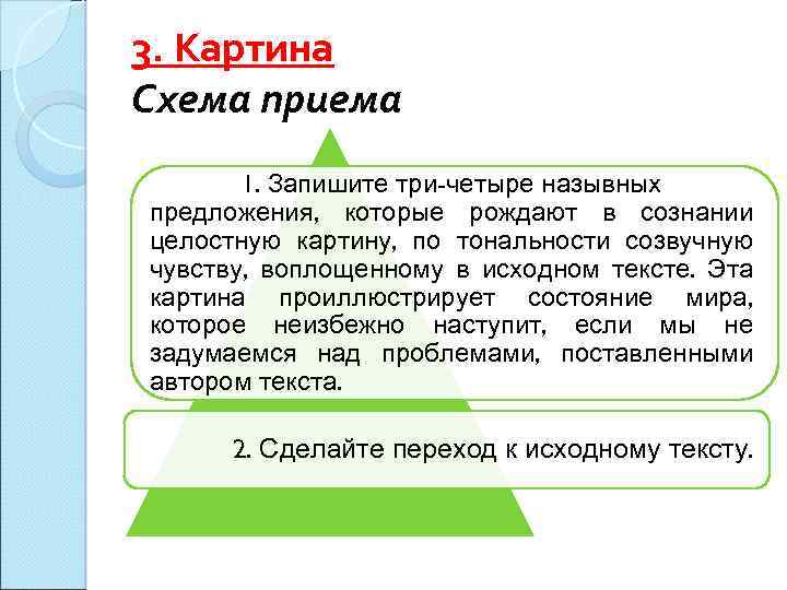 3. Картина Схема приема 1. Запишите три-четыре назывных предложения, которые рождают в сознании целостную
