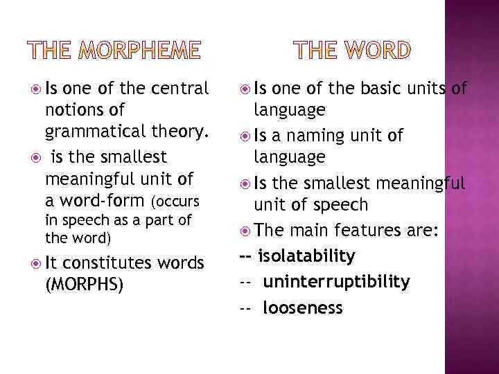  Is one of the central notions of grammatical theory. is the smallest meaningful