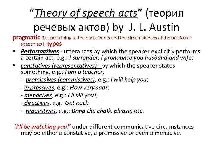 “Theory of speech acts” (теория речевых актов) by J. L. Austin pragmatic (i. e.