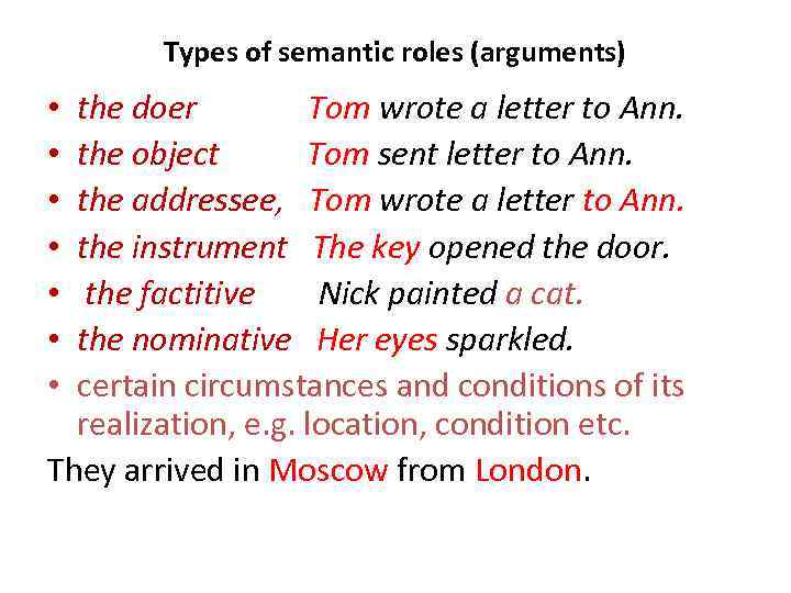 Tom is writing the letter. Semantic roles. Semantic roles in the sentence. The semantic aspect of the sentence. The category of predicativity.