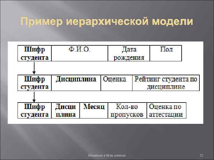 Пример иерархической модели Введение в базы данных 25 