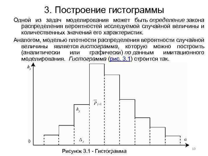 3. Построение гистограммы Одной из задач моделирования может быть определение закона распределения вероятностей исследуемой