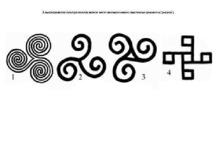 В высокоразвитой культуре кельтов важное место занимали именно свастичные орнаменты ( рисунок ). 