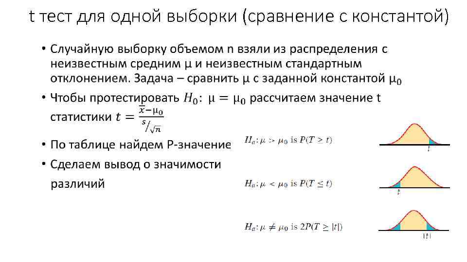 t тест для одной выборки (сравнение с константой) • 