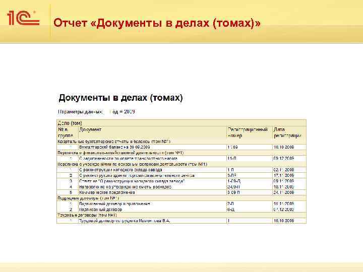 Отчет «Документы в делах (томах)» 