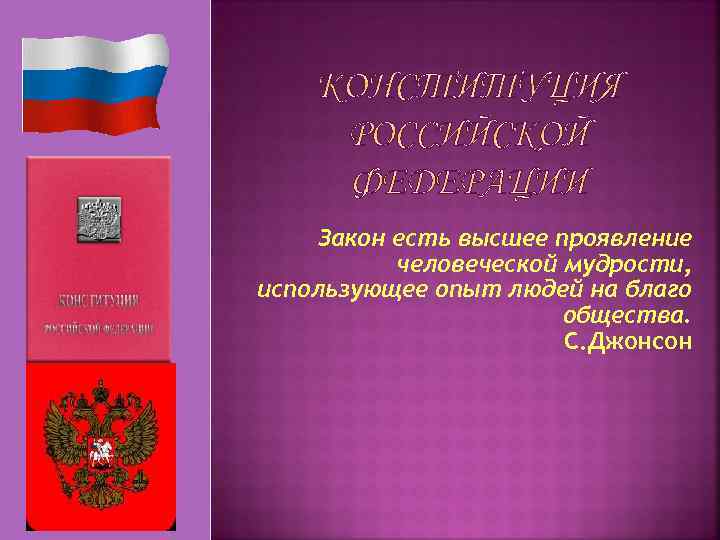 Закон есть высшее проявление человеческой мудрости, использующее опыт людей на благо общества. С. Джонсон