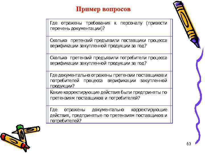  Пример вопросов Где отражены требования к персоналу (привести перечень документации)? Сколько претензий предъявили