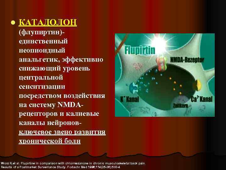 l КАТАДОЛОН (флупиртин)единственный неопиоидный анальгетик, эффективно снижающий уровень центральной сенситизации посредством воздействия на систему