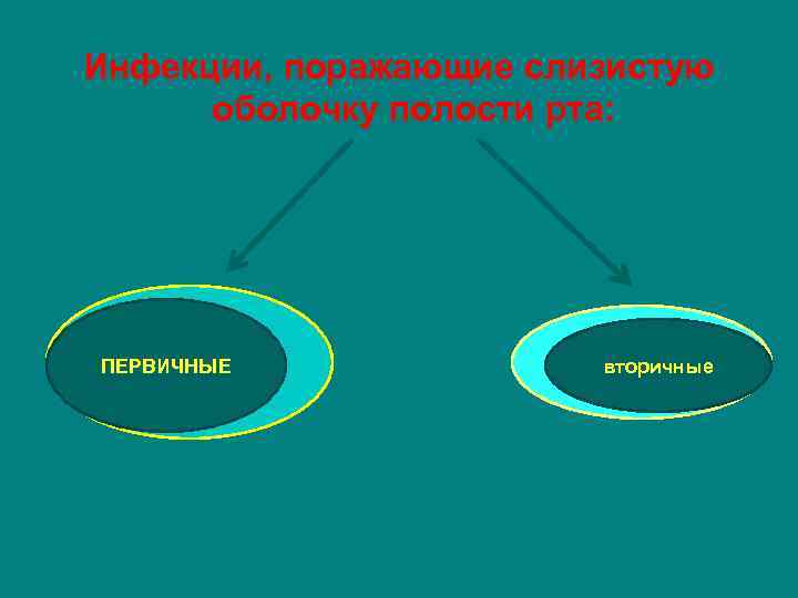 Инфекции, поражающие слизистую оболочку полости рта: ПЕРВИЧНЫЕ вторичные 