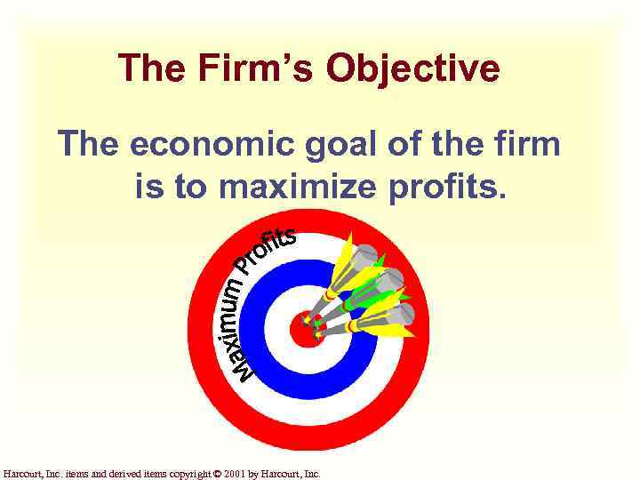 The Firm’s Objective The economic goal of the firm is to maximize profits. Harcourt,