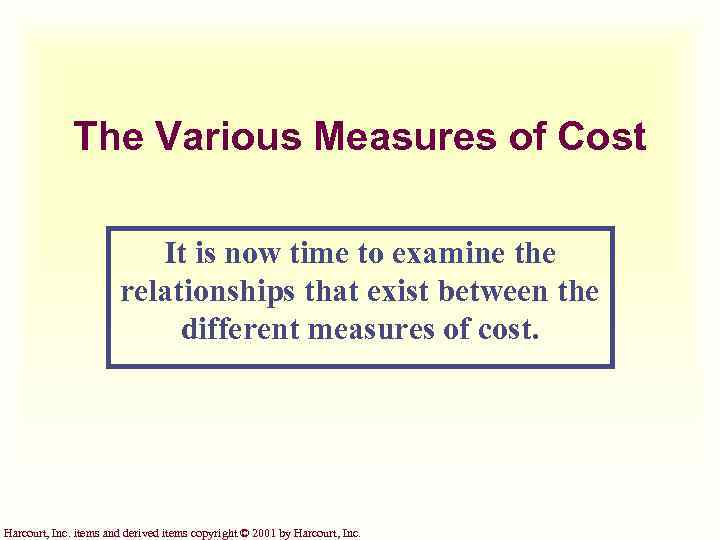 The Various Measures of Cost It is now time to examine the relationships that