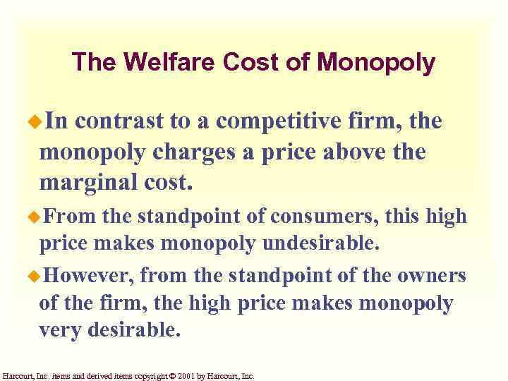 The Welfare Cost of Monopoly u. In contrast to a competitive firm, the monopoly