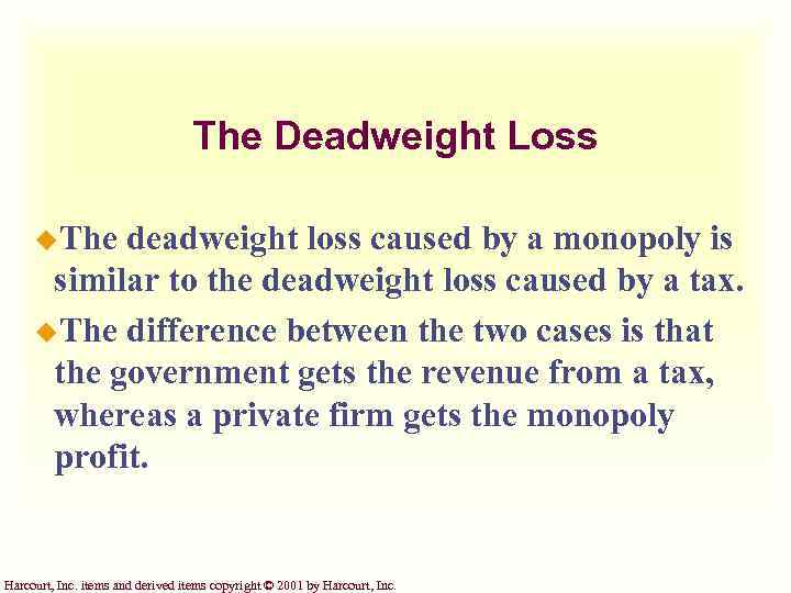 The Deadweight Loss u. The deadweight loss caused by a monopoly is similar to