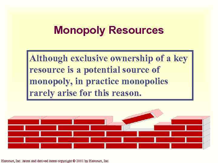 Monopoly Resources Although exclusive ownership of a key resource is a potential source of