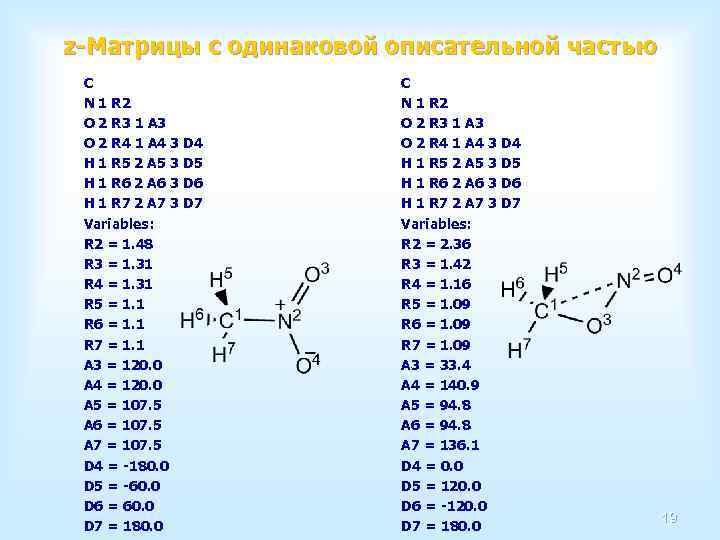 z-Матрицы с одинаковой описательной частью C N 1 R 2 O 2 R 3