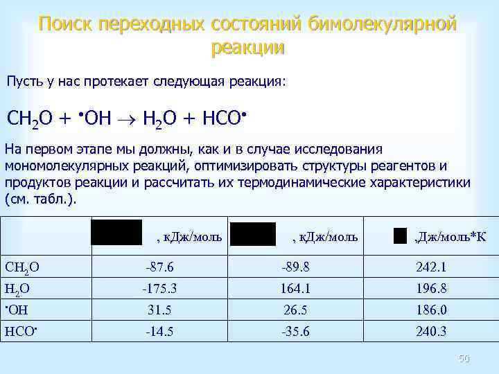 Поиск переходных состояний бимолекулярной реакции Пусть у нас протекает следующая реакция: CH 2 O