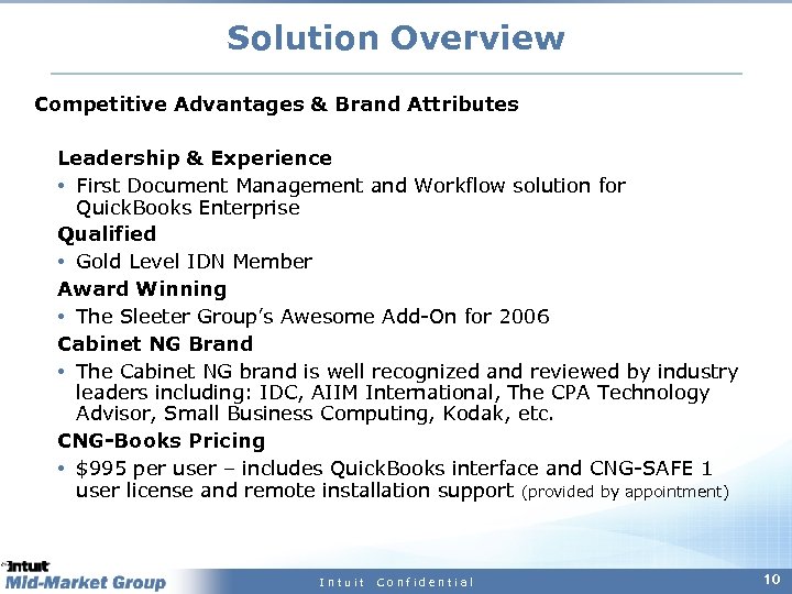 Solution Overview Competitive Advantages & Brand Attributes Leadership & Experience First Document Management and