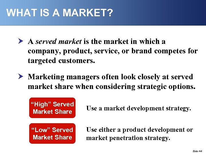 WHAT IS A MARKET? A served market is the market in which a company,