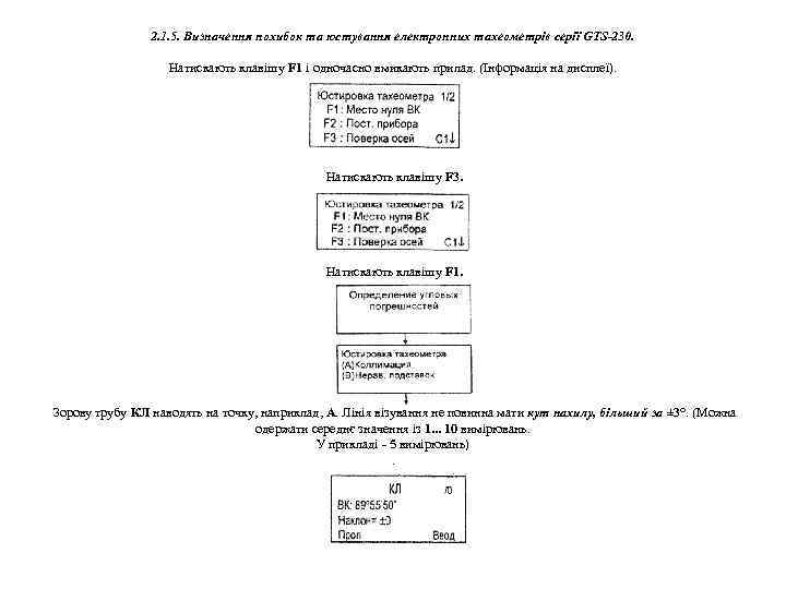 2. 1. 5. Визначення похибок та юстування електронних тахеометрів серії GTS 230. Натискають клавішу