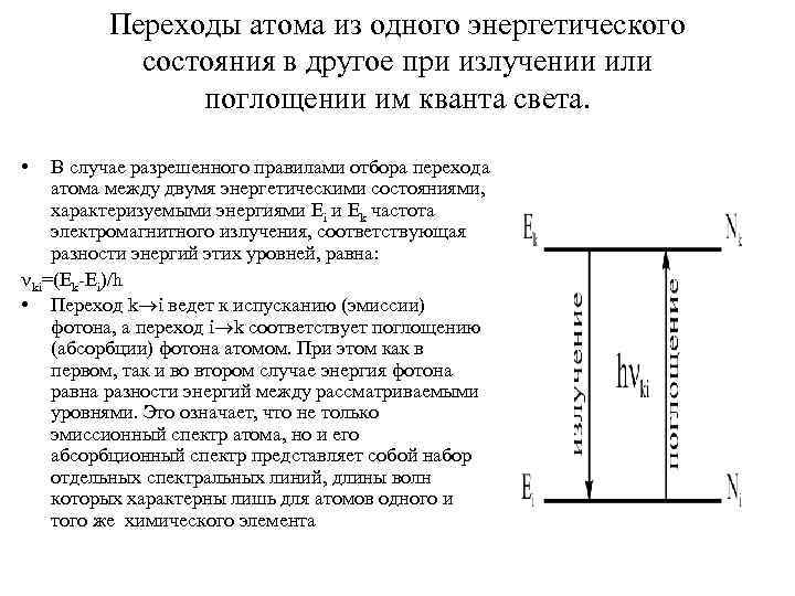 Переходы атома из одного энергетического состояния в другое при излучении или поглощении им кванта