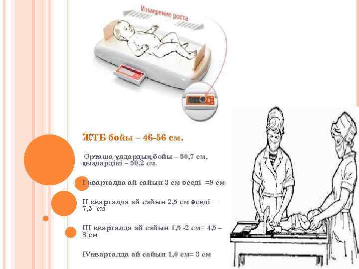 ЖТБ бойы – 46 -56 см. Орташа ұлдардың бойы – 50, 7 см, қыздардікі