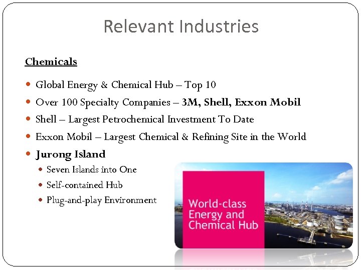 Relevant Industries Chemicals Global Energy & Chemical Hub – Top 10 Over 100 Specialty