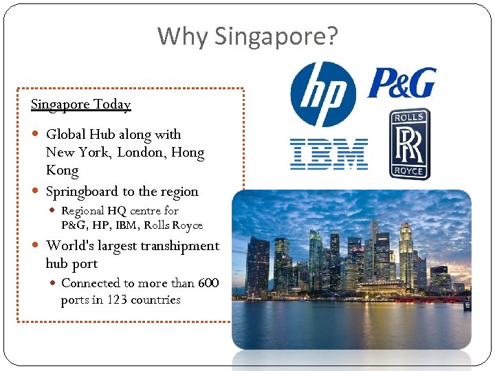 Why Singapore? Singapore Today Global Hub along with New York, London, Hong Kong Springboard