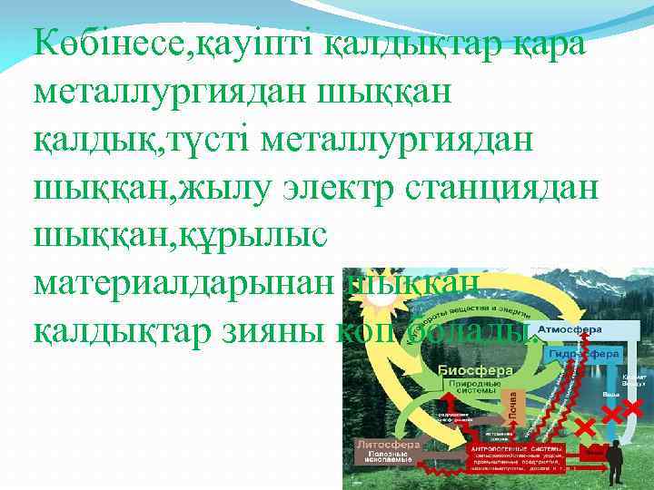Көбінесе, қауіпті қалдықтар қара металлургиядан шыққан қалдық, түсті металлургиядан шыққан, жылу электр станциядан шыққан,