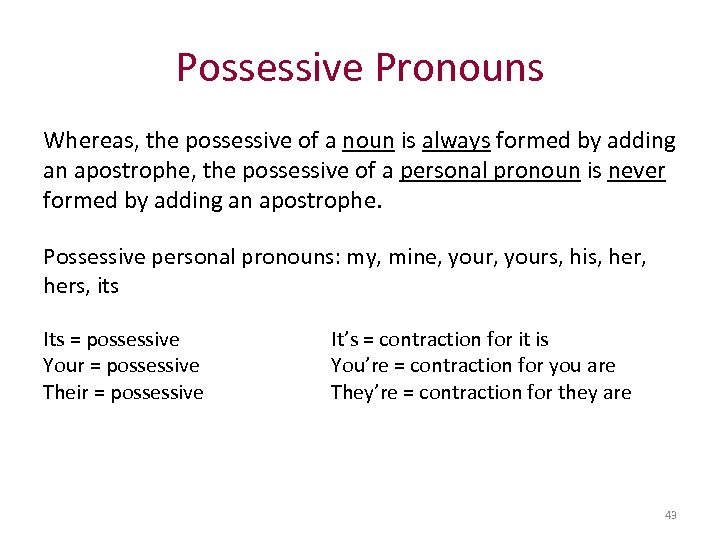 Possessive Pronouns Whereas, the possessive of a noun is always formed by adding an