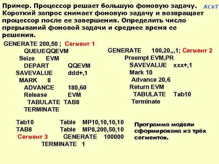 Пример. Процессор решает большую фоновую задачу. Короткий запрос снимает фоновую задачу и возвращает процессор