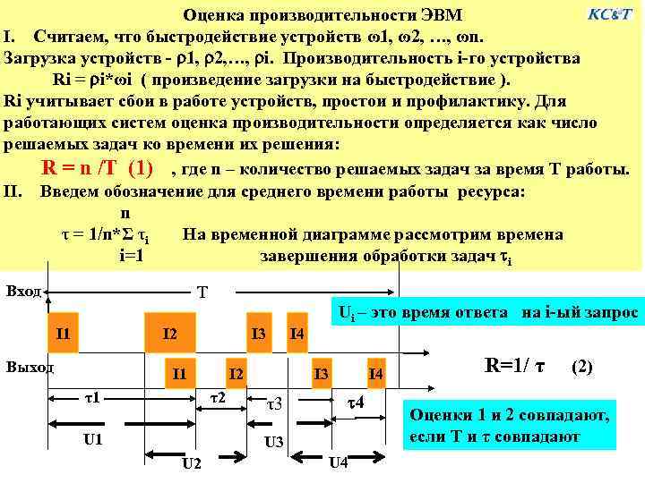 Оценка производительности ЭВМ I. Считаем, что быстродействие устройств ω1, ω2, …, ωn. Загрузка устройств