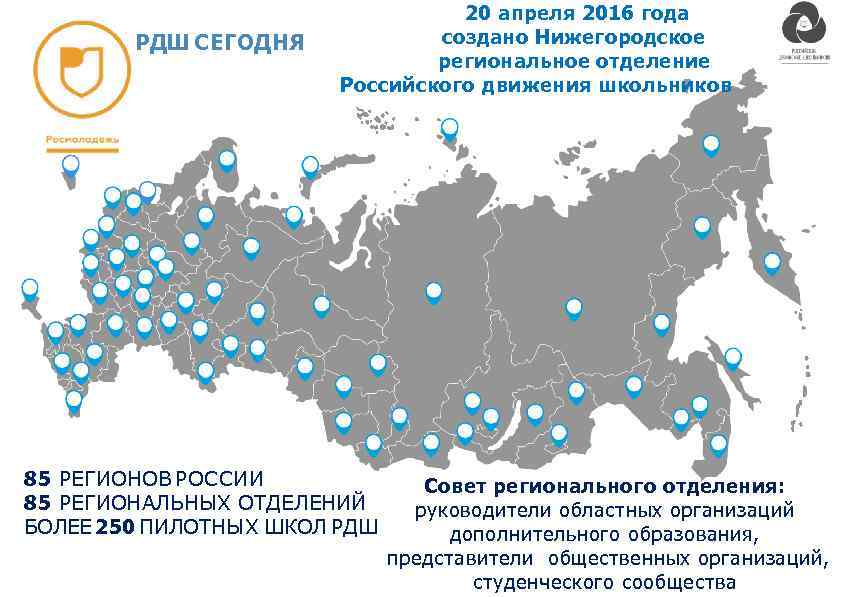 РДШ СЕГОДНЯ 20 апреля 2016 года создано Нижегородское региональное отделение Российского движения школьников 85