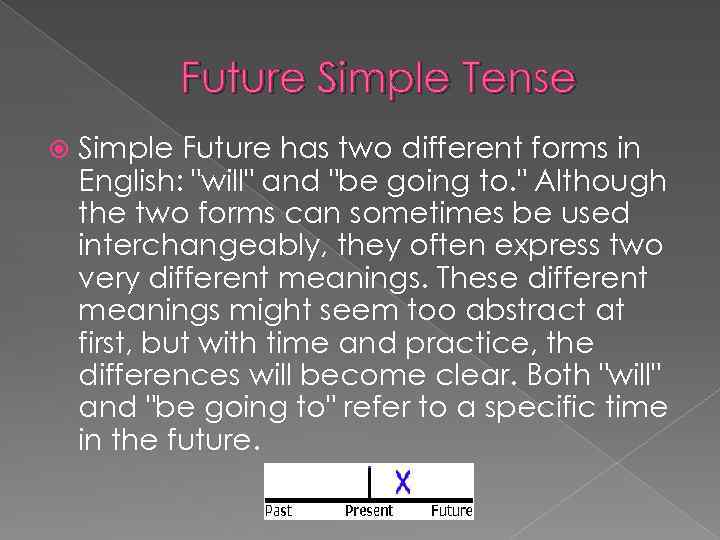 Future Simple Tense Simple Future has two different forms in English: 