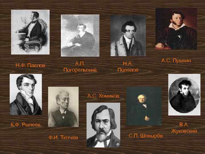 Н. Ф. Павлов А. П. Погорельский Н. А. Полевой А. С. Пушкин А. С.