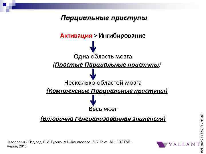 Парциальные приступы Активация > Ингибирование Одна область мозга (Простые Парциальные приступы) Весь мозг (Вторично