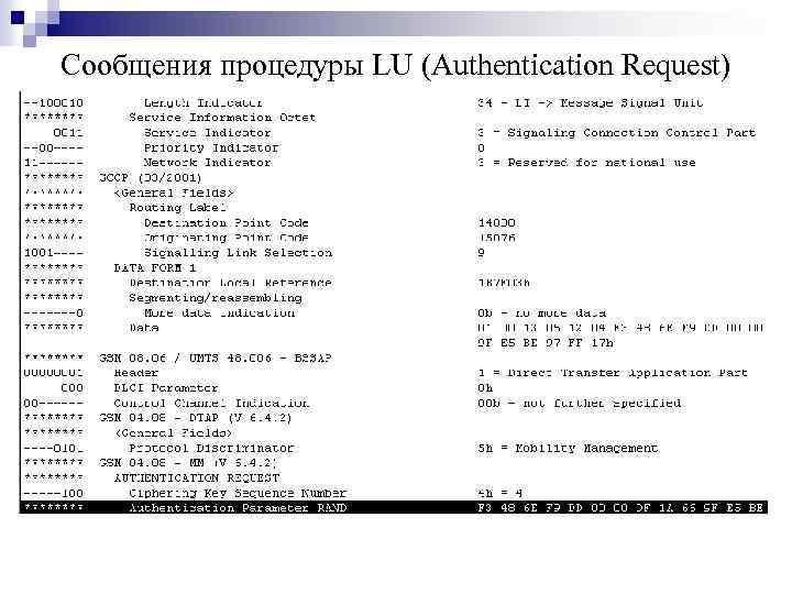 Сообщения процедуры LU (Authentication Request) 