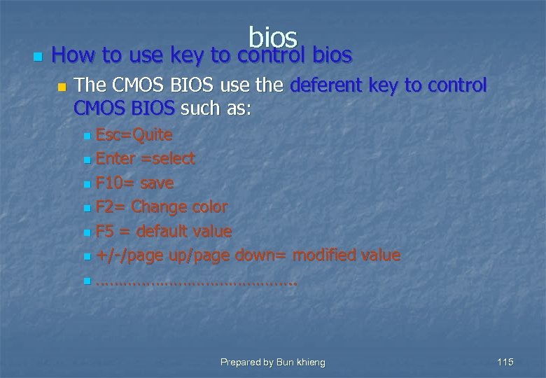 n bios How to use key to control bios n The CMOS BIOS use