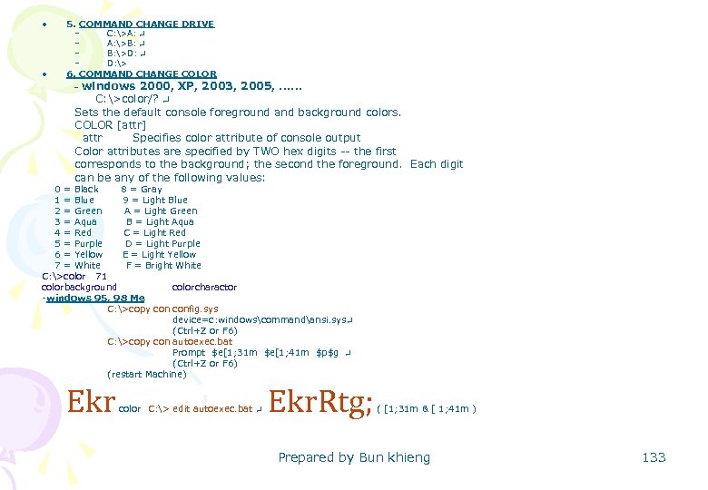  • 5. COMMAND CHANGE DRIVE • 6. COMMAND CHANGE COLOR – – C: