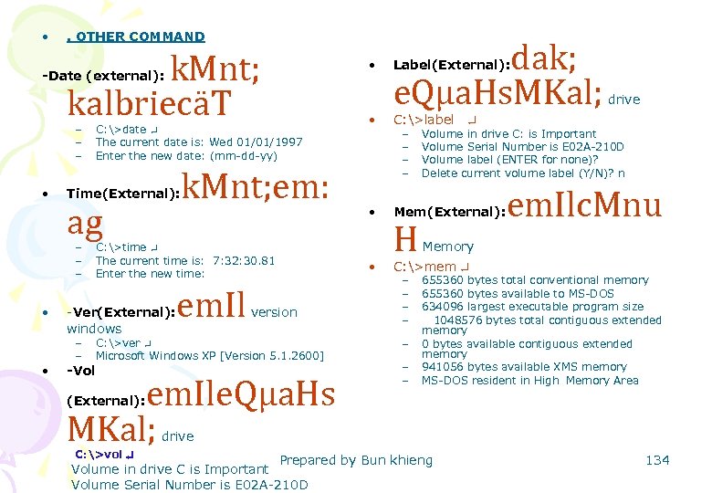  • . OTHER COMMAND k. Mnt; kalbriecäT -Date (external): – – – •