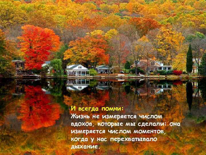 И всегда помни: Жизнь не измеряется числом вдохов, которые мы сделали: она измеряется числом