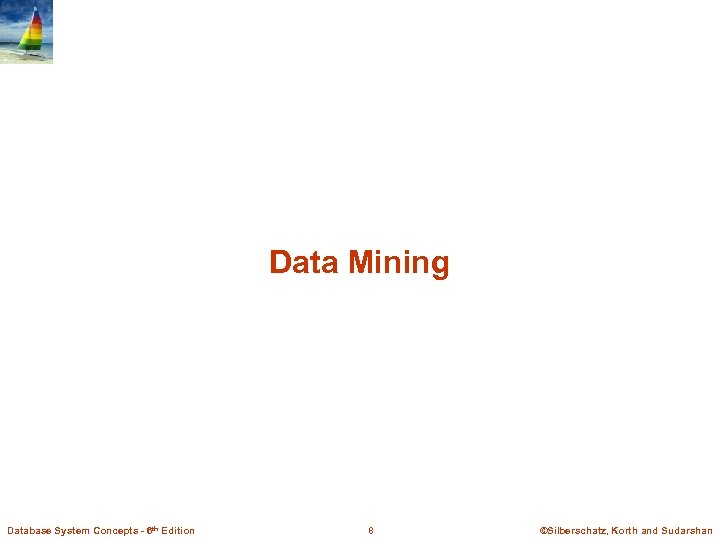Data Mining Database System Concepts - 6 th Edition 8 ©Silberschatz, Korth and Sudarshan