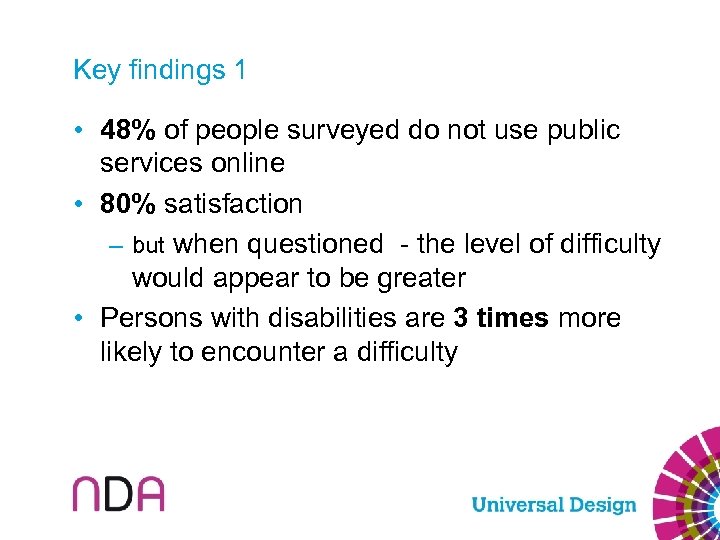 Key findings 1 • 48% of people surveyed do not use public services online