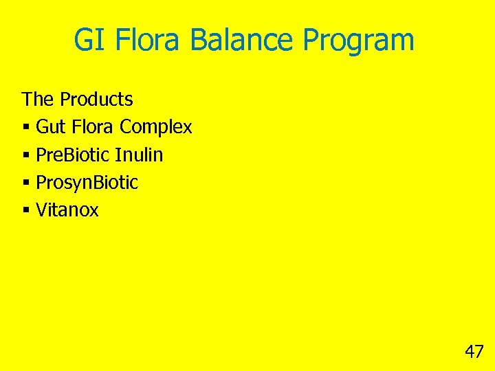 GI Flora Balance Program The Products § Gut Flora Complex § Pre. Biotic Inulin